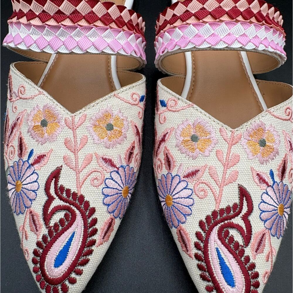 Haute Hippie Embroidered Floral & Paisley Mule Slides Woven Strap Size 8.5 Boho - Picture 7 of 11